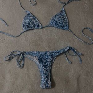 Blue and white striped swimsuit set!